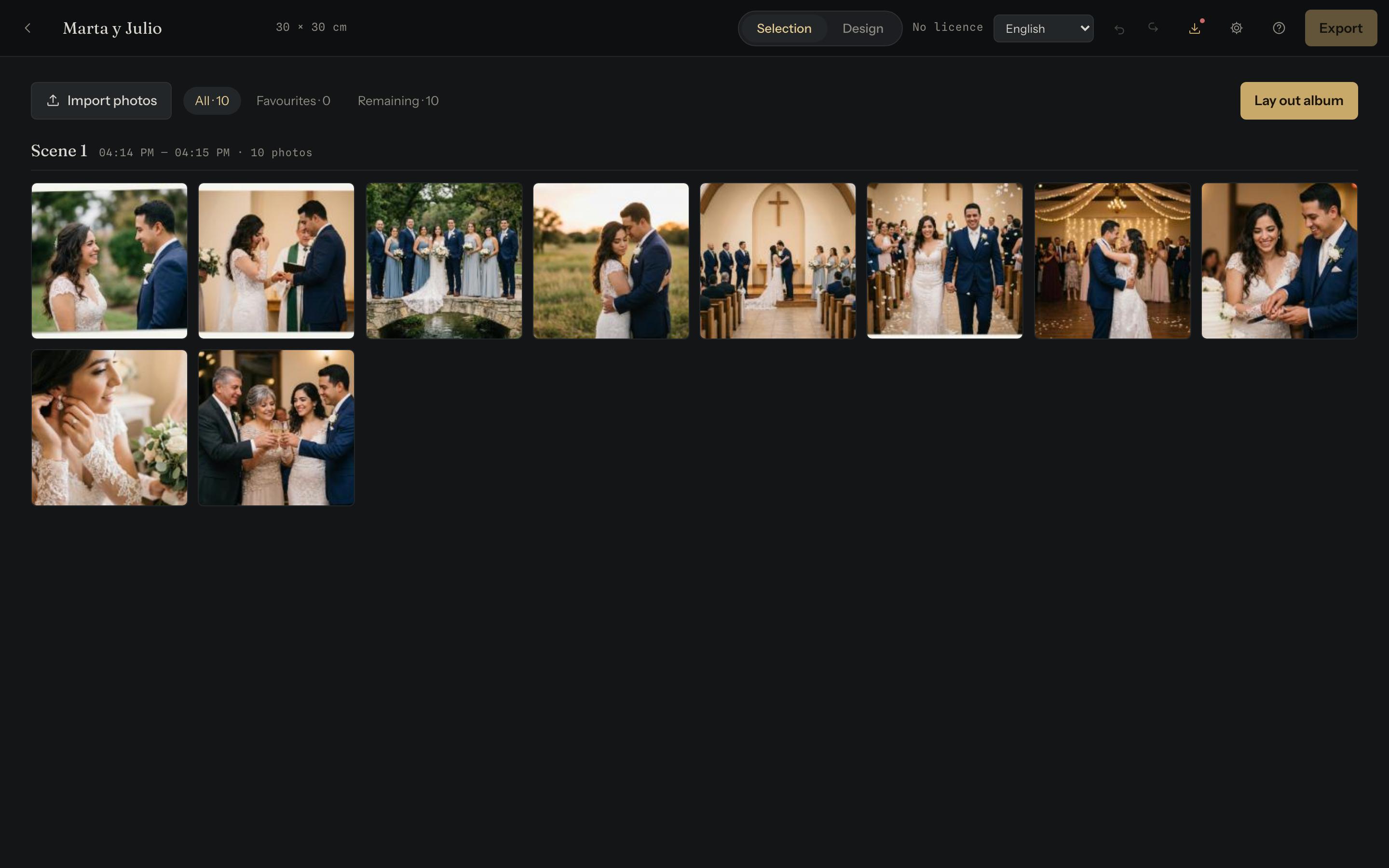 Imported photos grouped into scenes by capture time